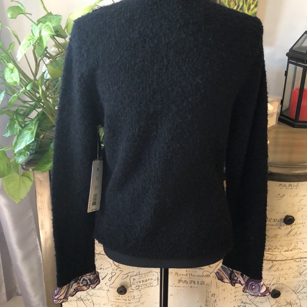 LEA & NICOLE BOUCLE KNIT CARDIGAN WITH SILK FLORAL RUFFLES SIZE M NEW WITH TAGS - Picture 7 of 15